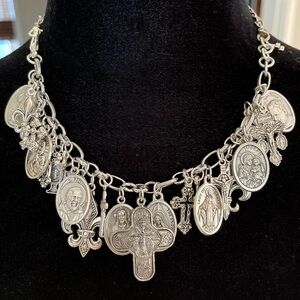 Charm Bracelet Saints & Crosses Silver Tone Catholic Charm Bracelet